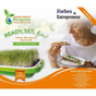Island Microgreens starter kit packaging with a woman eating microgreens.
