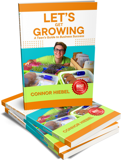 Book titled 'Let's Get Growing' by Connor Hiebel with a colorful cover design.