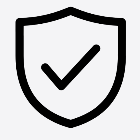 Black shield icon with a check mark on a white background